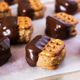 chocolate covered pretzel peanut butter bites