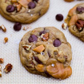 salted caramel pecan chocolate chip cookies
