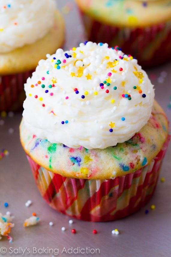 You will never make boxed Funfetti Cupcakes again after you try this homemade recipe! sallysbakingaddiction.com