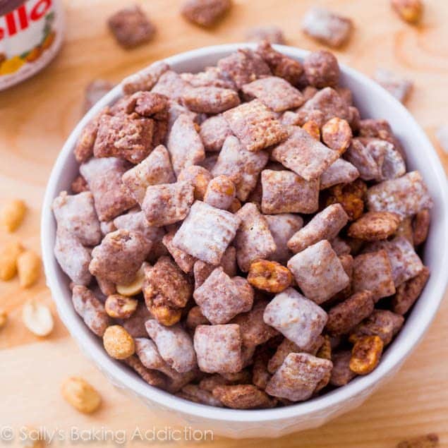 Salted Peanut Nutella Puppy Chow by sallysbakingaddiction.com