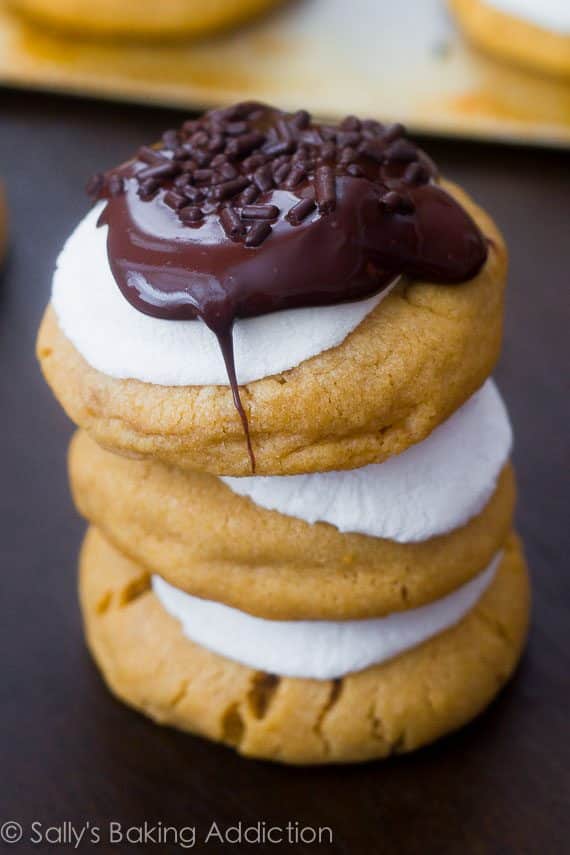 Soft-Baked S'more Peanut Butter Cookies! Bring the campfire s'mores inside with these crowd-pleasing cookies.