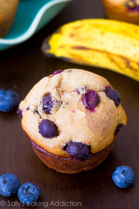 131 calorie Skinny Banana Blueberry Muffins | sallysbakingaddiction.com-2