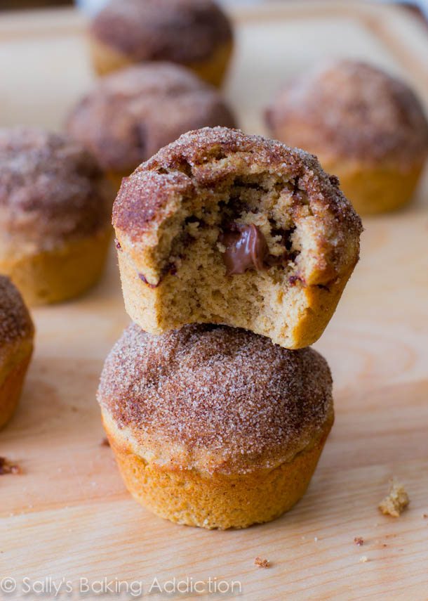 Nutella Stuffed Cinnamon Sugar Muffins by sallysbakingaddiction.com