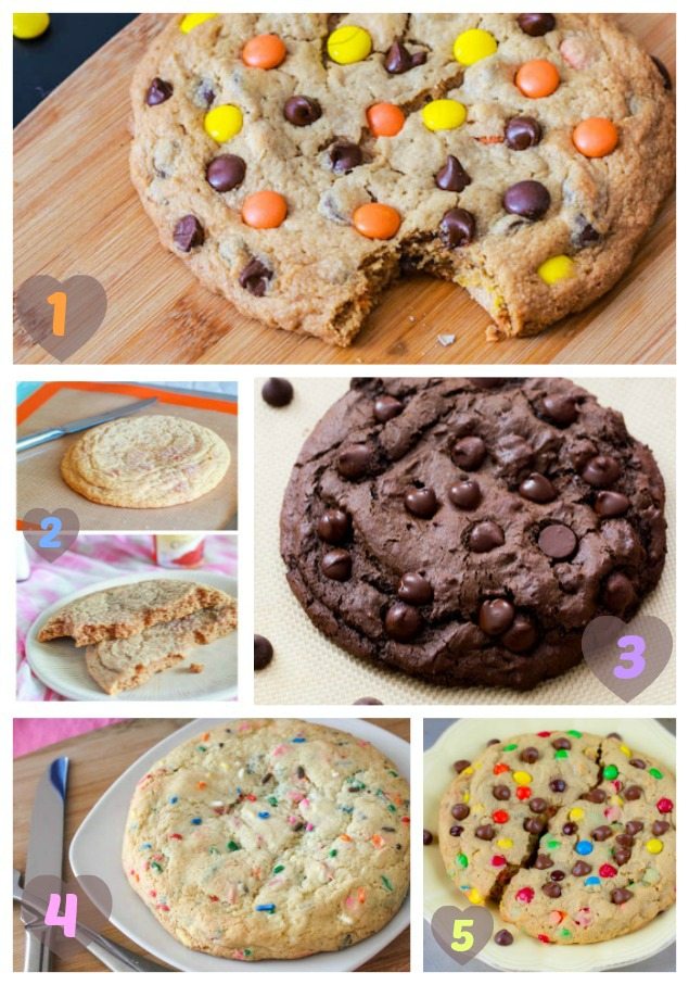 5 Giant Cookie Recipes - perfect for sharing and ready in only 20 minutes! Sugar cookies, chocolate cookies, monster cookies, snickerdoodles, and peanut butter cookies.