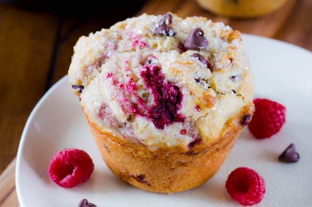 Jumbo Raspberry Chocolate Chip Muffins.