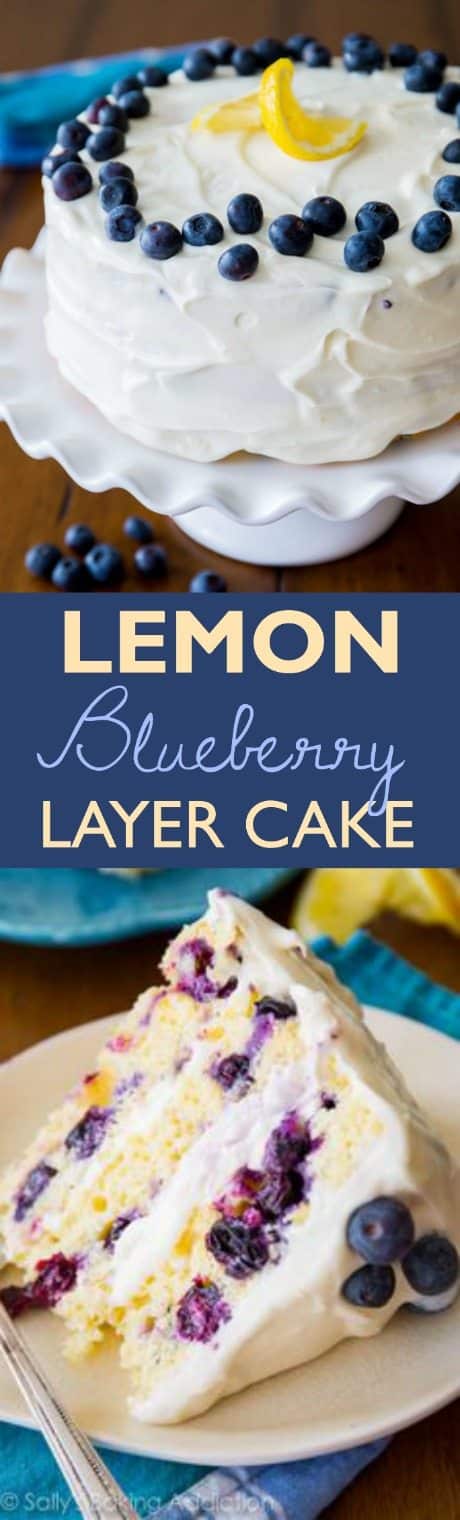 Deliciously sweet and light Lemon Blueberry Layer Cake. Tangy cream cheese frosting gives each bite a sweet touch!