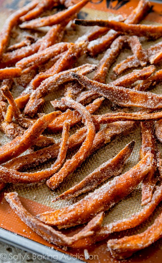 Cinnamon Sugar Sweet Potato Fries by @sallybakeblog