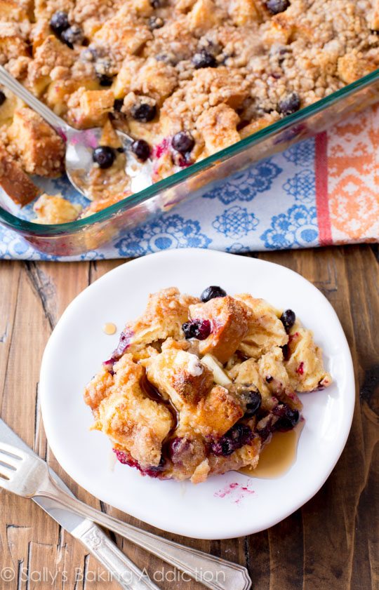 Unbelievable Blueberry French Toast Casserole! This is the perfect crowd-pleasing make ahead recipe for busy mornings. 