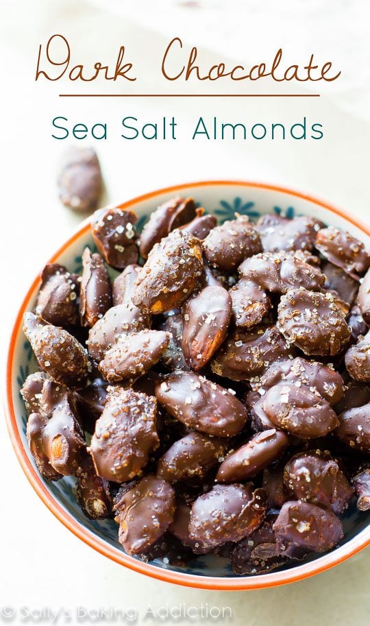 How to make Dark Chocolate Sea Salt Almonds-- a chocolate treat to feel good about! sallysbakingaddiction.com
