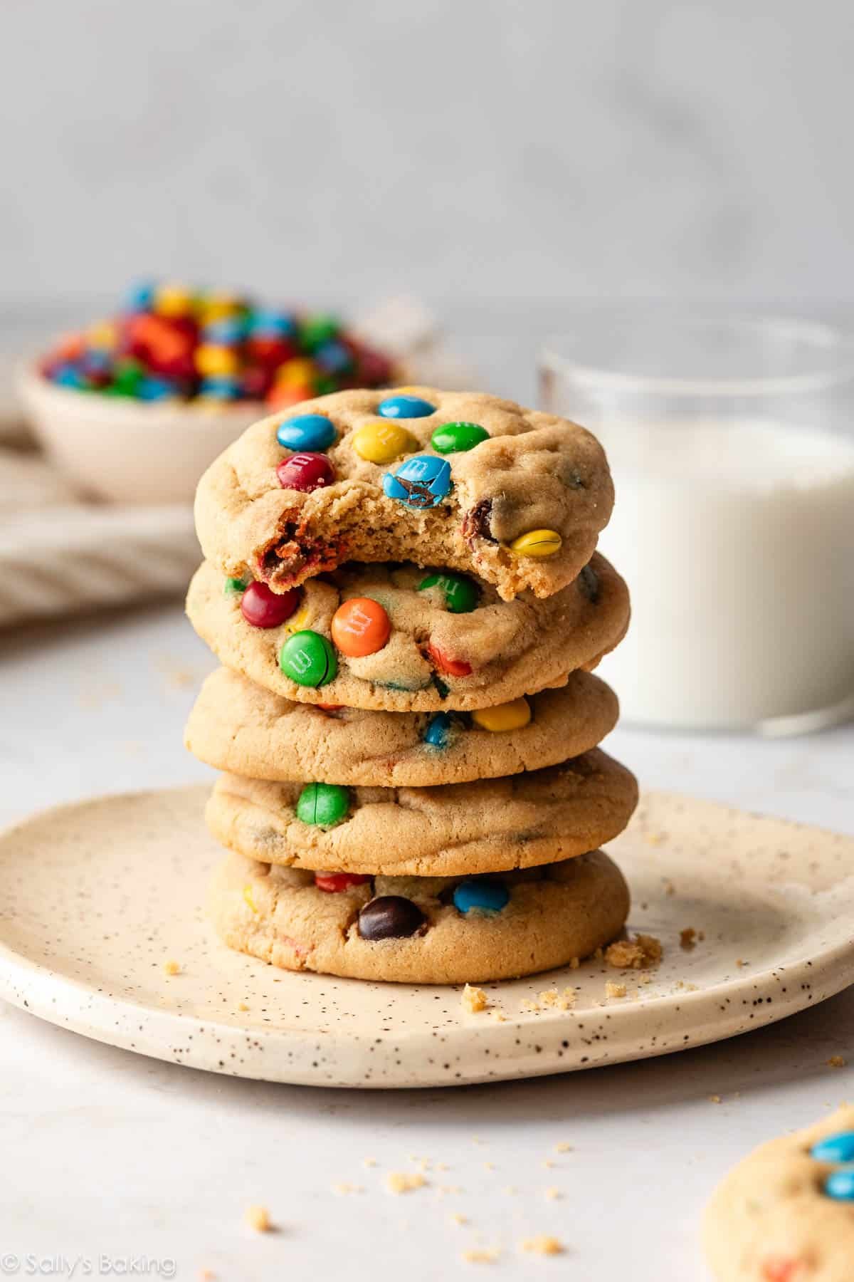 stack of peanut butter M&Ms cookies.