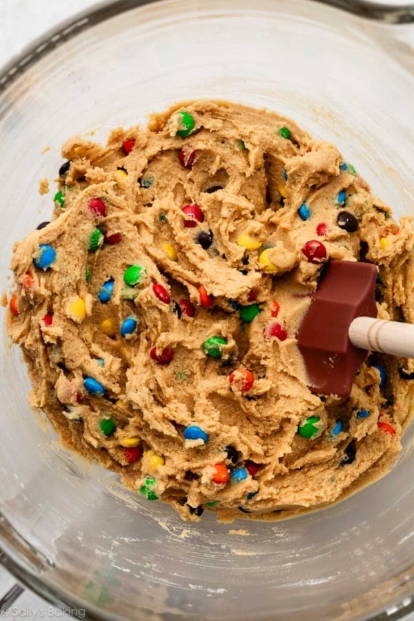 cookie dough in glass bowl.