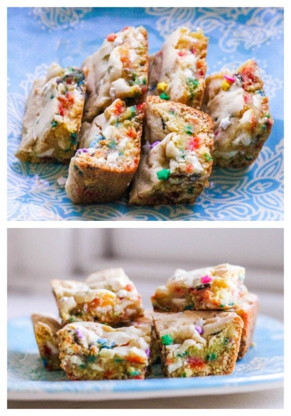 cake batter blondies with white chocolate chips