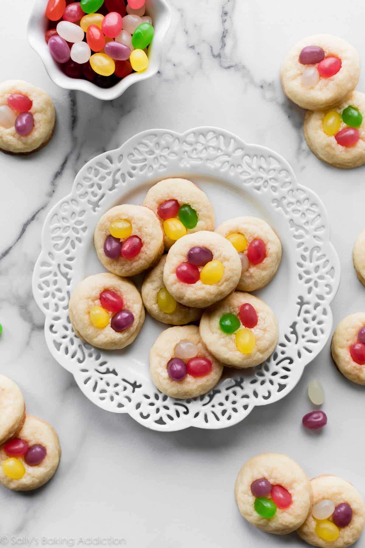 Jellybean sugar cookies on white plate