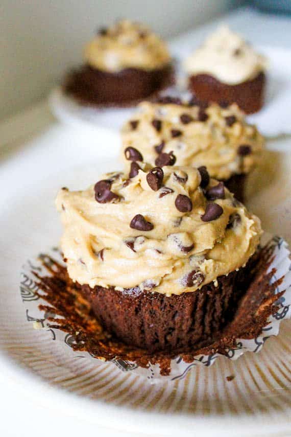 brownie cupcakes with cookie dough frosting