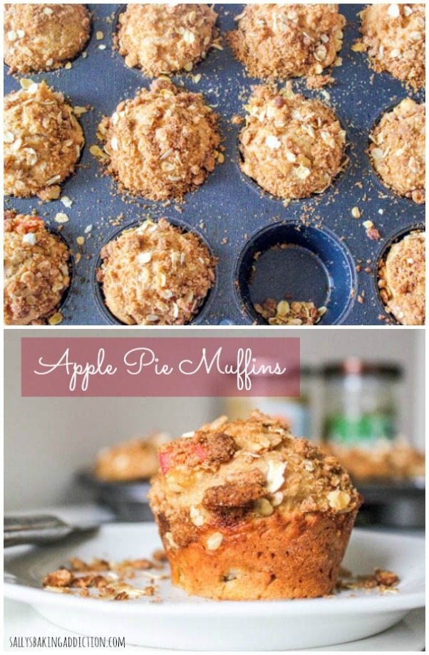 two photos of apple pie muffins