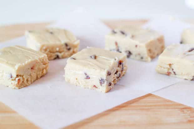 squares of chocolate chip cookie dough fudge