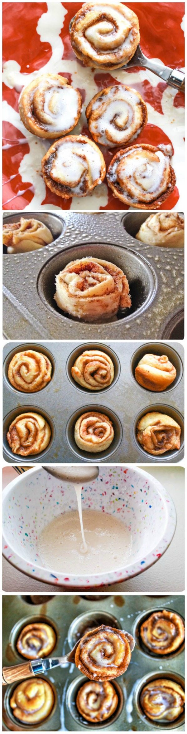 5 images of mini no yeast cinnamon buns