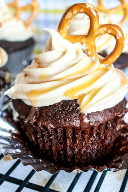 Chocolate Cupcakes (Cake Mix) with Salted Caramel Frosting