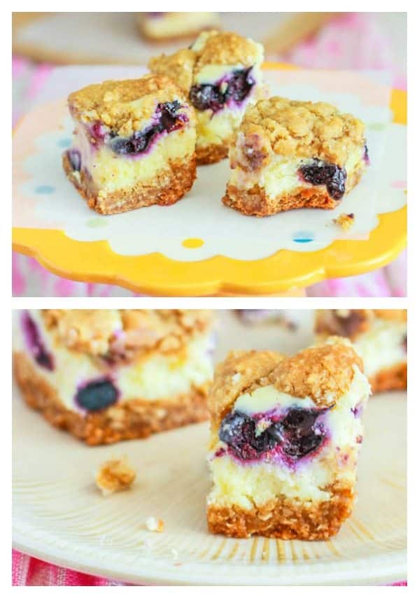 2 images of blueberry lemon cheesecake bars