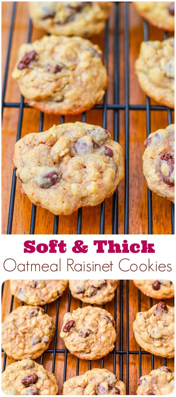2 images of oatmeal raisinet cookies
