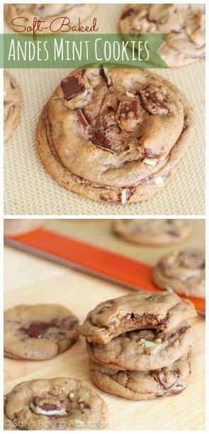 2 images of Andes mint chocolate chunk cookies