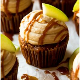 collage of 3 images of apple spice cupcakes