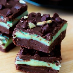 squares of Andes mint chocolate chip fudge