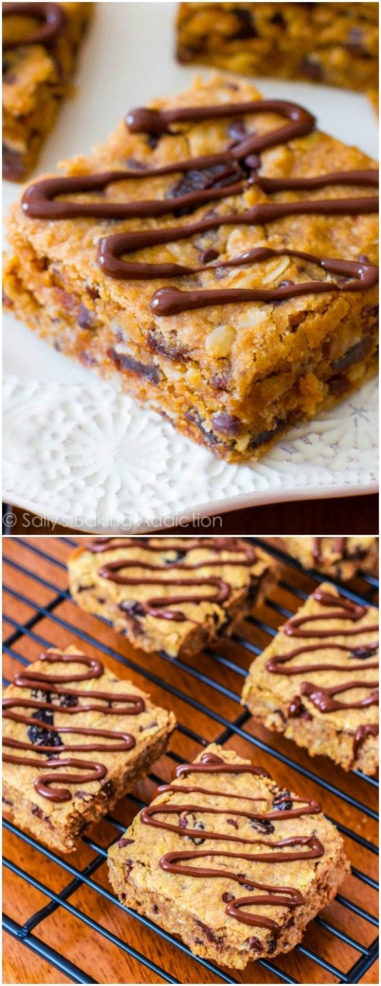 2 images of peanut butter chunk oatmeal bars