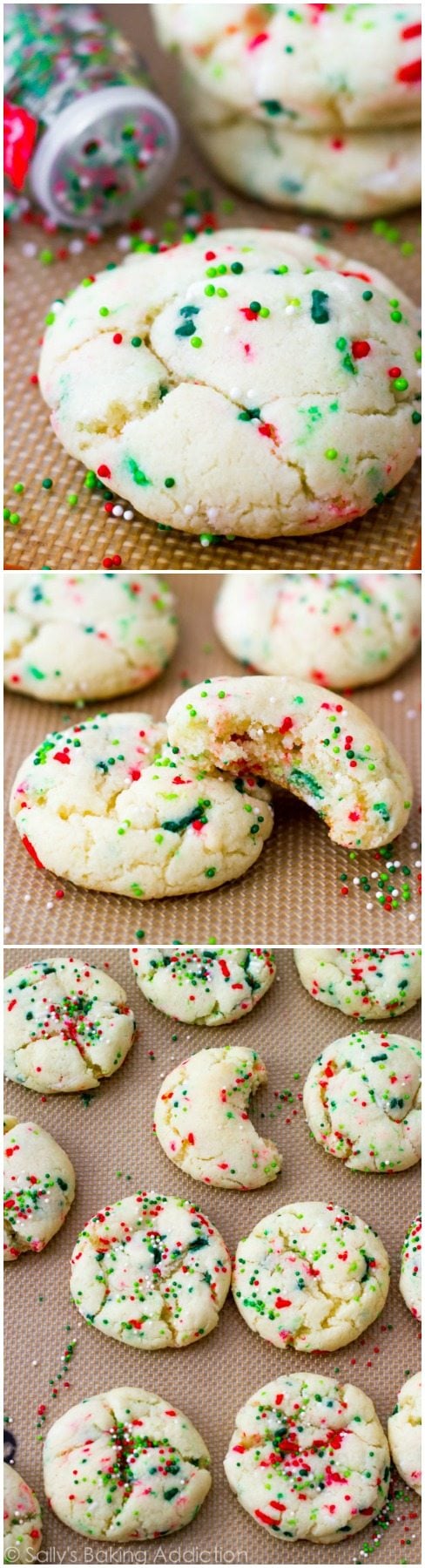 3 images of christmas confetti cake mix cookies