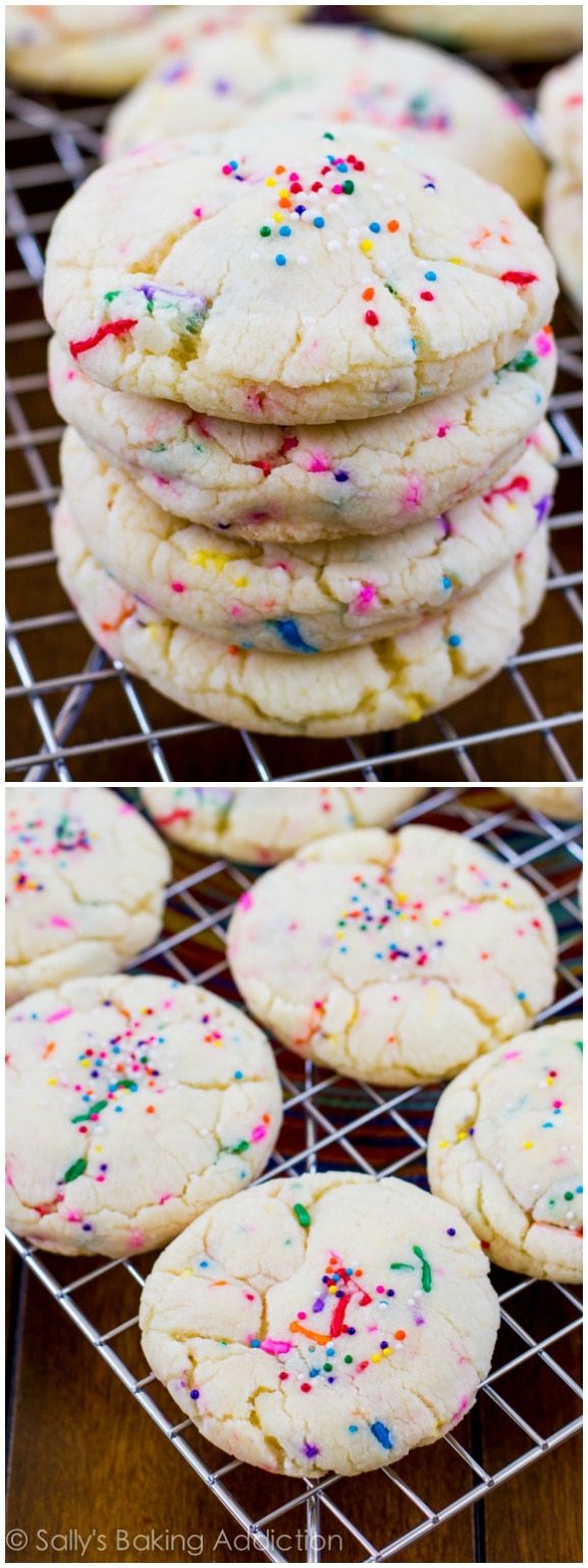 2 images of confetti cake batter cookies