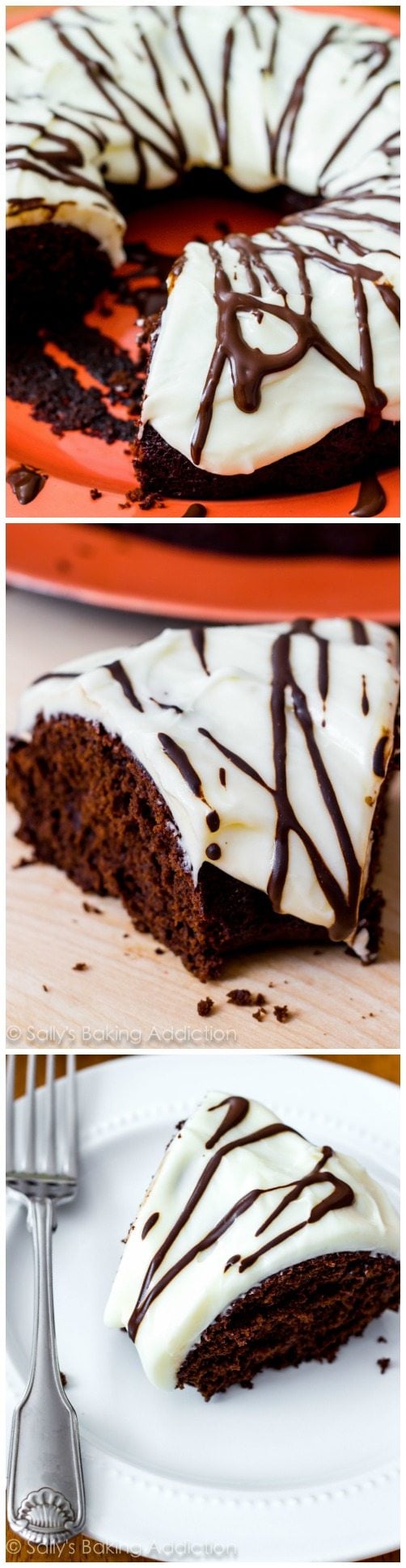 3 images of chocolate gingerbread bundt cake