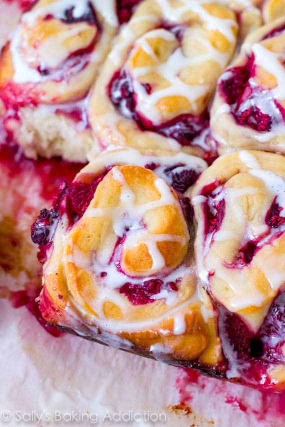 raspberry swirl sweet rolls with icing