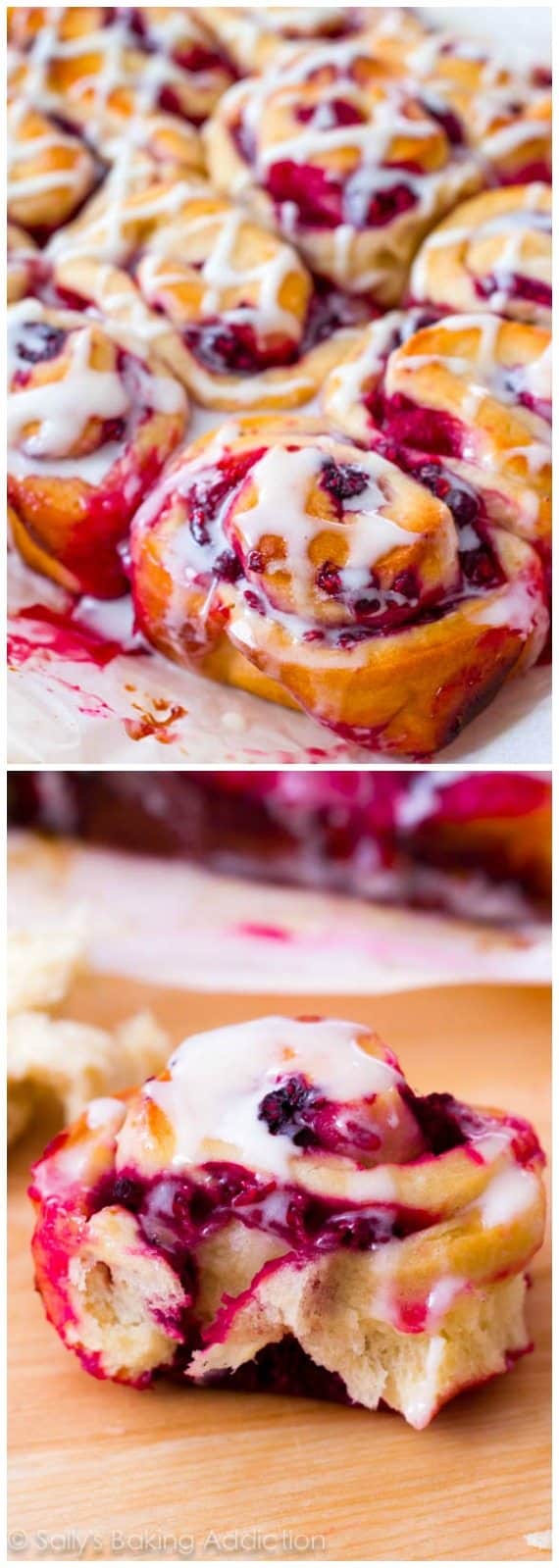 2 images of raspberry sweet rolls