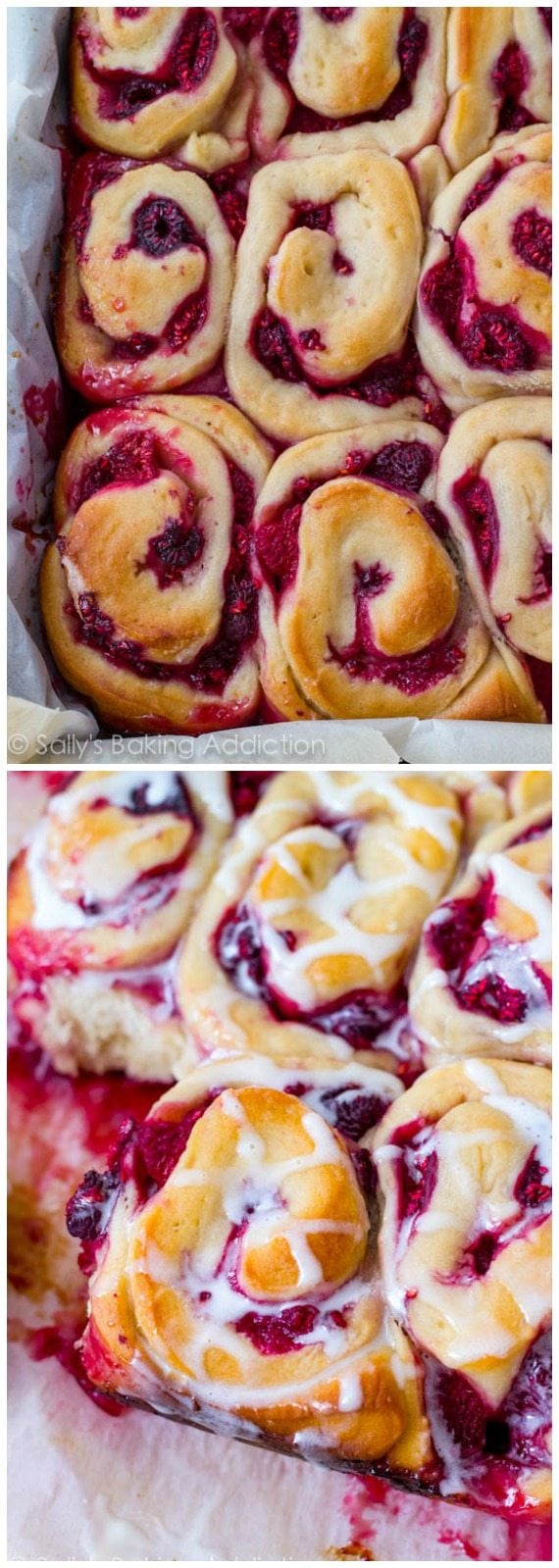 2 images of raspberry sweet rolls