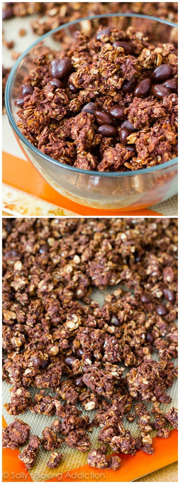 2 images of triple chocolate crunch granola