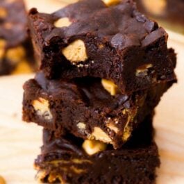 stack of brownies with peanut butter chips