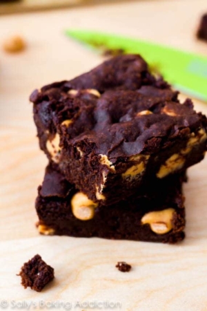 stack of 2 brownies with peanut butter chips