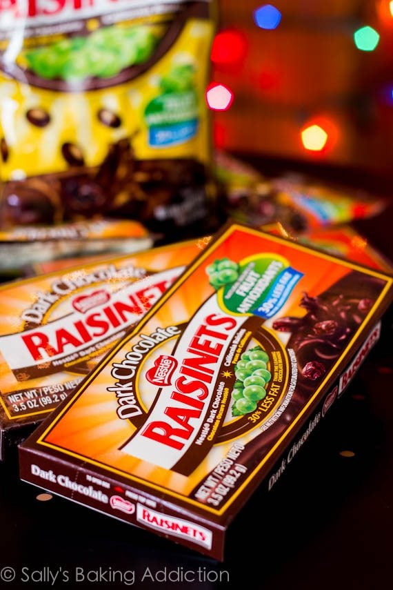 boxes of dark chocolate Raisinets candies