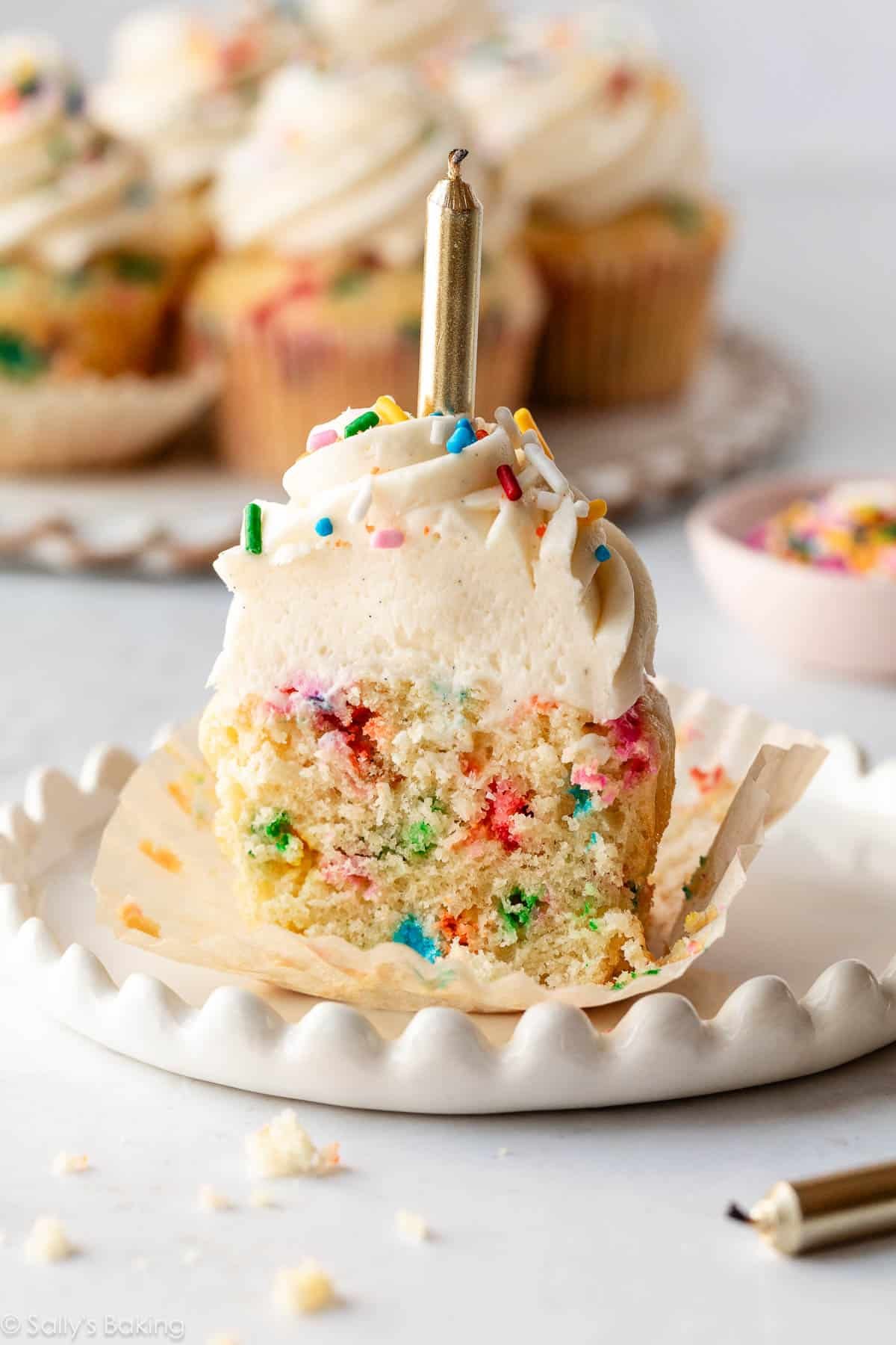 funfetti cupcake with candle.