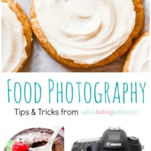 3 images of cookies, pudding cakes, and canon camera