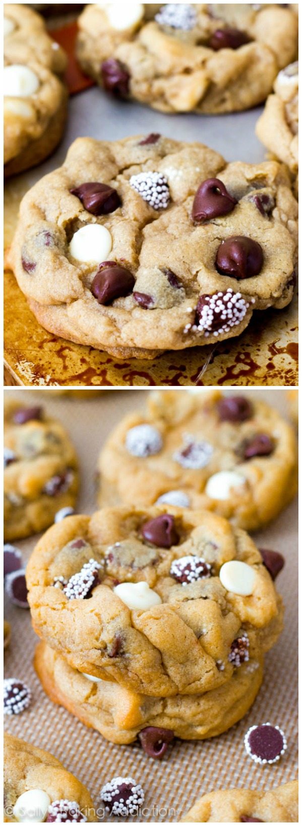 2 images of triple chocolate chip cookies