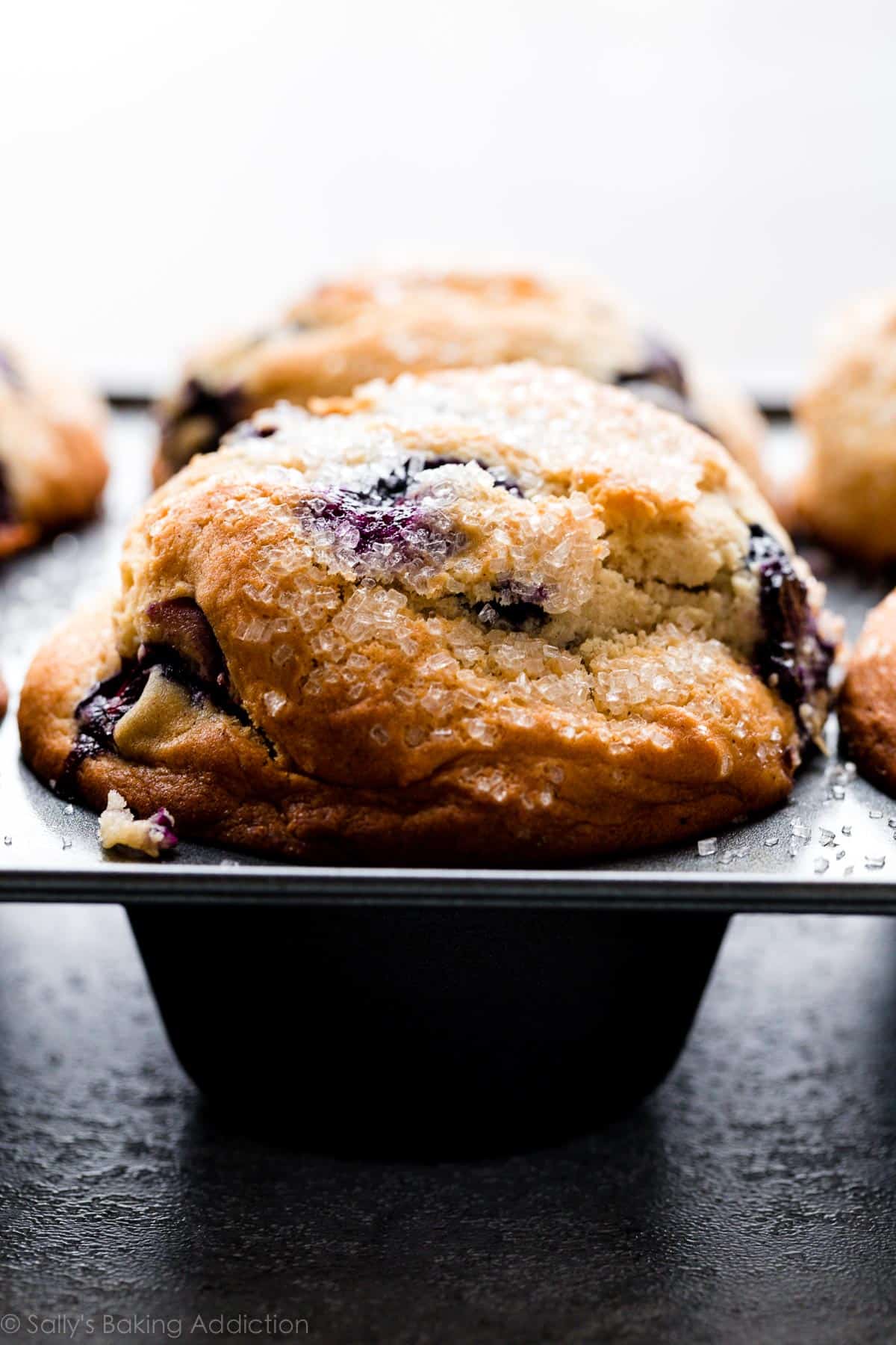 jumbo blueberry muffins in a muffin pan