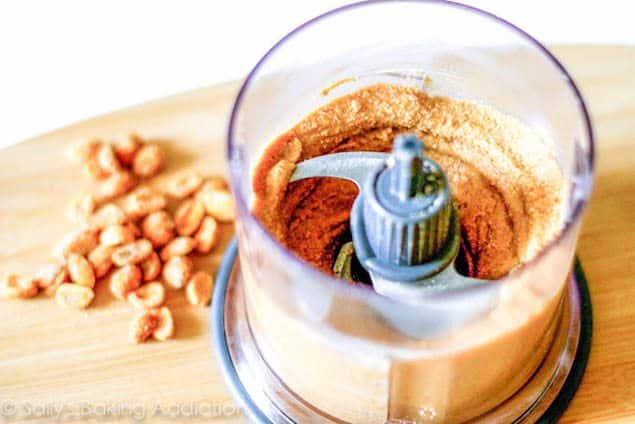 homemade peanut butter in a food processor