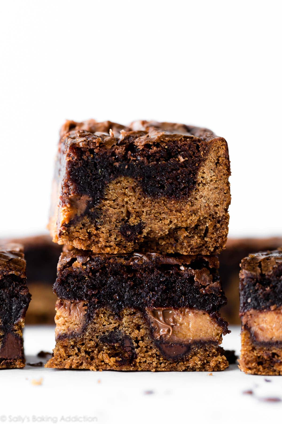 stack of chocolate chip cookie brownie bars