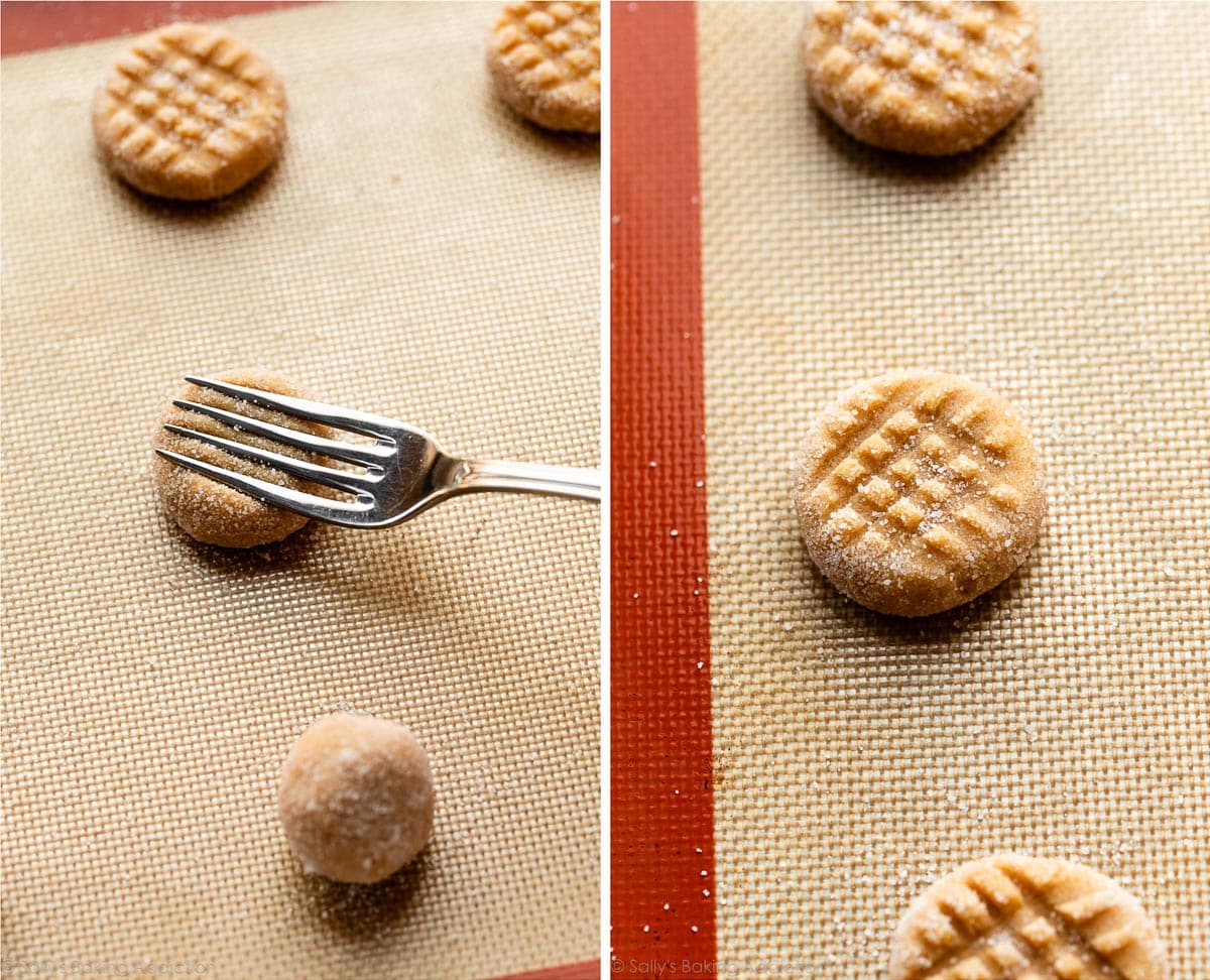 peanut butter cookie dough with fork criss-cross indent