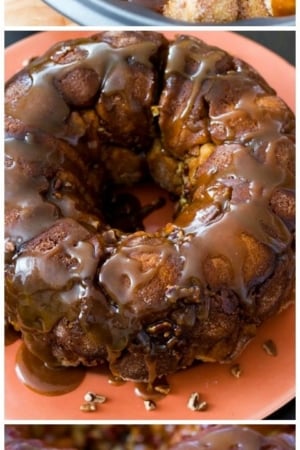 3 images showing how to make caramel monkey bread