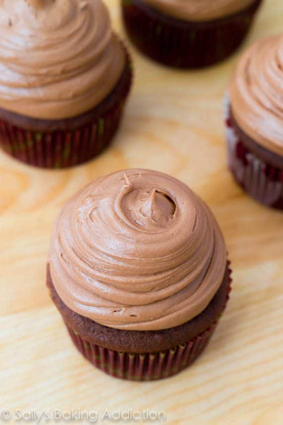 chocolate cupcakes topped with Nutella frosting