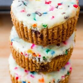 stack of 3 funfetti cheesecake cookie cups