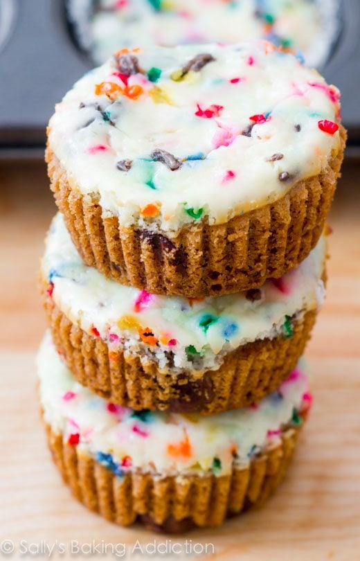stack of 3 funfetti cheesecake cookie cups