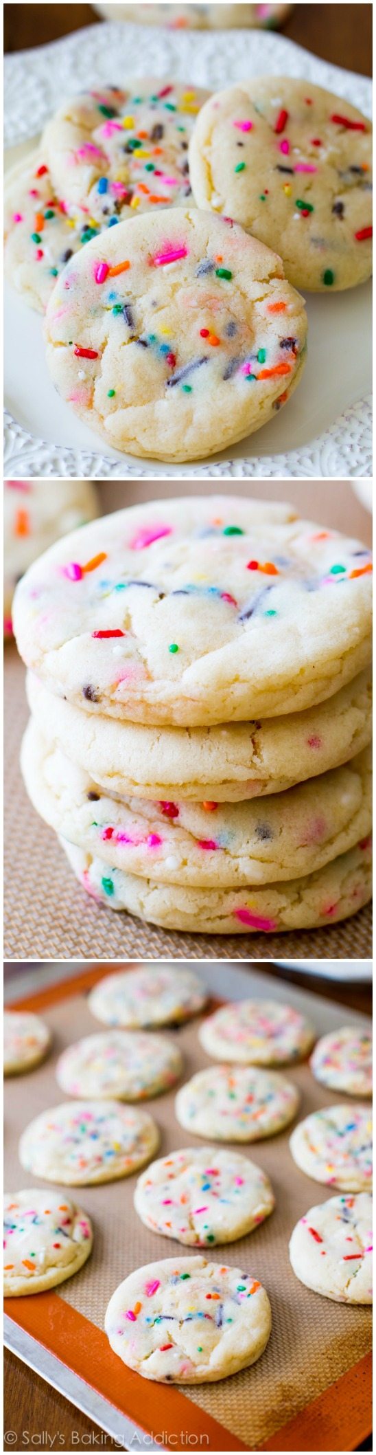 3 images of funfetti sugar cookies